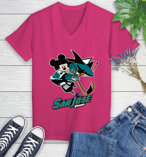 NHL San Jose Sharks Mickey Mouse Disney Hockey T Shirt Women's V-Neck T-Shirt 9