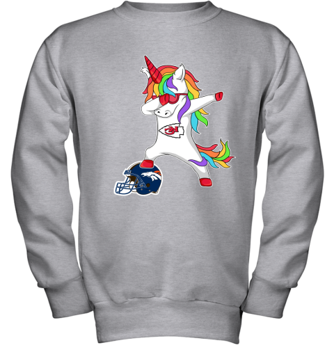 Football Dabbing Unicorn Steps On Helmet Kansas City Chiefs Youth Sweatshirt