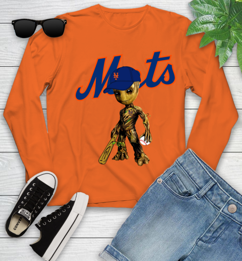 MLB New York Mets Groot Guardians Of The Galaxy Baseball Youth Long Sleeve 4