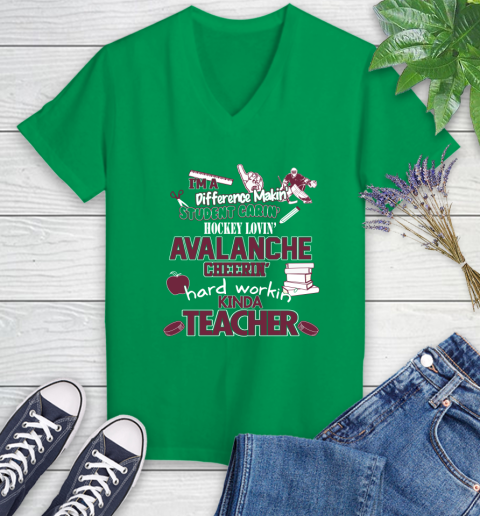 Colorado Avalanche NHL I'm A Difference Making Student Caring Hockey Loving Kinda Teacher Women's V-Neck T-Shirt 5