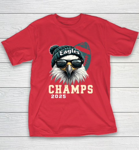 Eagles Sunglasses Championship 2025 Celebrated Eagles Youth T-Shirt 7