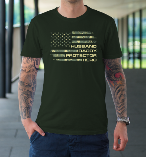 Husband Daddy Protector Hero Shirt Fathers Day American Flag T-Shirt 3