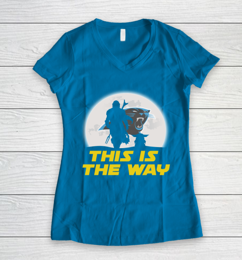 Carolina Panthers NFL Football Star Wars Yoda And Mandalorian This Is The Way Women's V-Neck T-Shirt 5