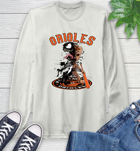 MLB Baltimore Orioles Baseball Venom Groot Guardians Of The Galaxy Long Sleeve T-Shirt 12