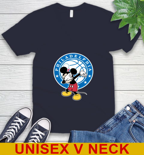 Philadelphia 76ers NBA Basketball Dabbing Mickey Disney Sports V-Neck T-Shirt 3
