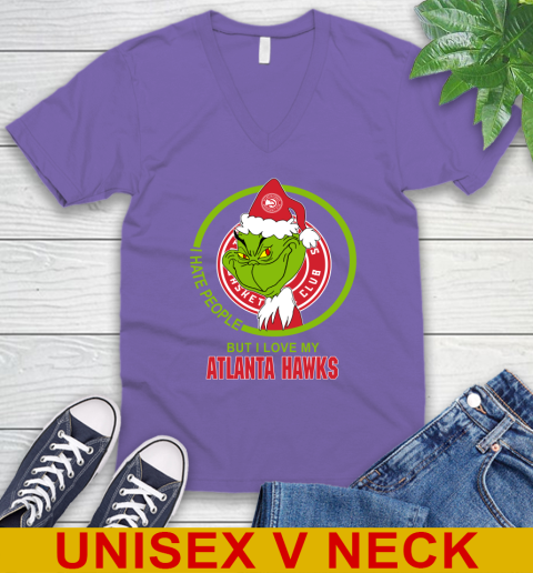 Atlanta Hawks NBA Christmas Grinch I Hate People But I Love My Favorite Basketball Team V-Neck T-Shirt 9