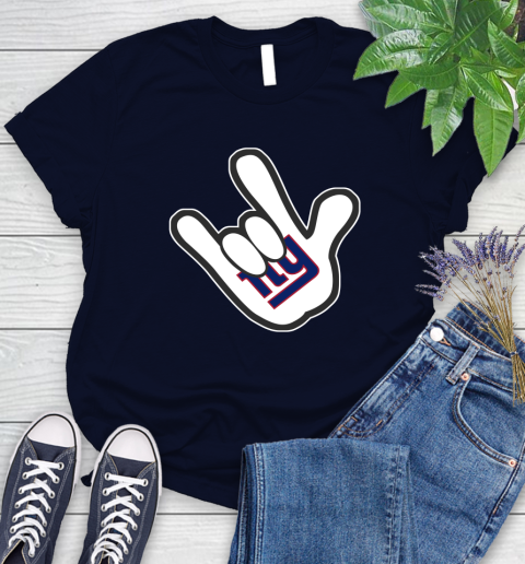 New York Giants NFL Football Mickey Rock Hand Disney Women's T-Shirt 3