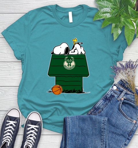 Milwaukee Bucks NBA Basketball Snoopy Woodstock The Peanuts Movie Women's T-Shirt 12