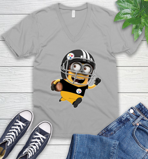 NFL Pittsburgh Steelers Minions Disney Football Sports V-Neck T-Shirt 4