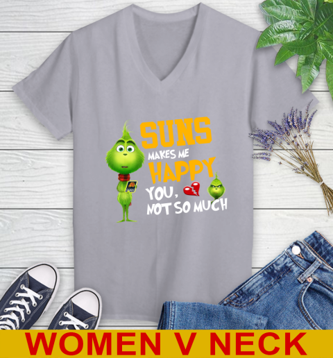 NBA Phoenix Suns Makes Me Happy You Not So Much Grinch Basketball Sports Women's V-Neck T-Shirt 4
