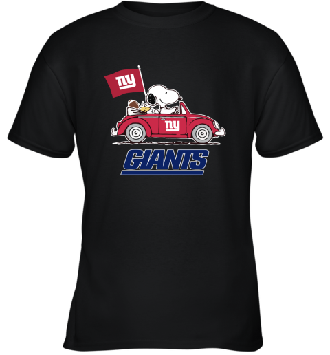 Snoopy And Woodstock Ride The New York Giants Car NFL Youth T-Shirt