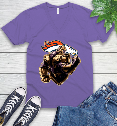 NFL Thanos Avengers Endgame Football Sports Denver Broncos V-Neck T-Shirt 9