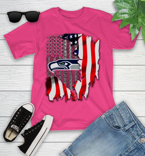 Seattle Seahawks NFL Football American Flag Youth T-Shirt 11
