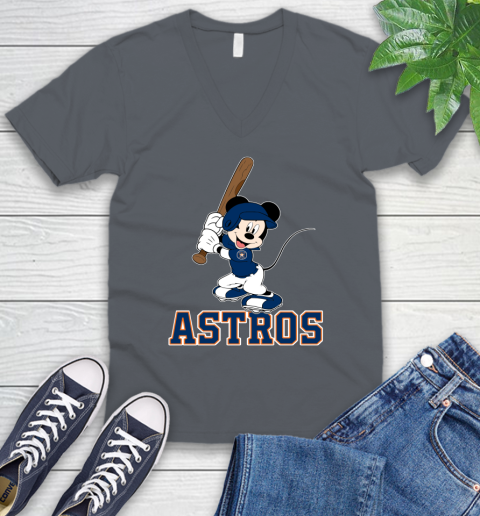 MLB Baseball Houston Astros Cheerful Mickey Mouse Shirt V-Neck T-Shirt 5