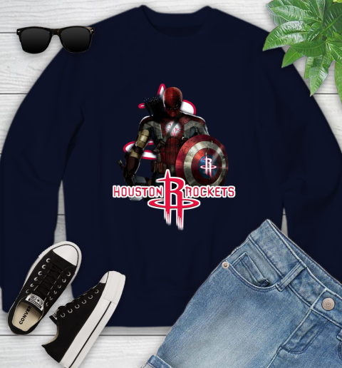Houston Rockets NBA Basketball Captain America Thor Spider Man Hawkeye Avengers Youth Sweatshirt 3
