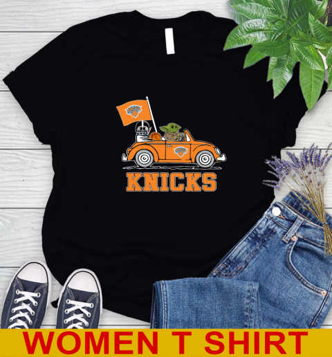 NBA Basketball New York Knicks Darth Vader Baby Yoda Driving Star Wars Shirt Women's T-Shirt 2
