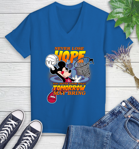 Houston Rockets NBA Basketball Mickey Disney Never Lose Hope Women's V-Neck T-Shirt 10