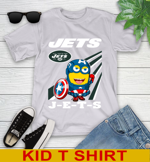 NFL Football New York Jets Captain America Marvel Avengers Minion Shirt Youth T-Shirt 5 NFL Football New York Jets Captain America Marvel Avengers Minion Shirt Youth T-Shirt - Image 5