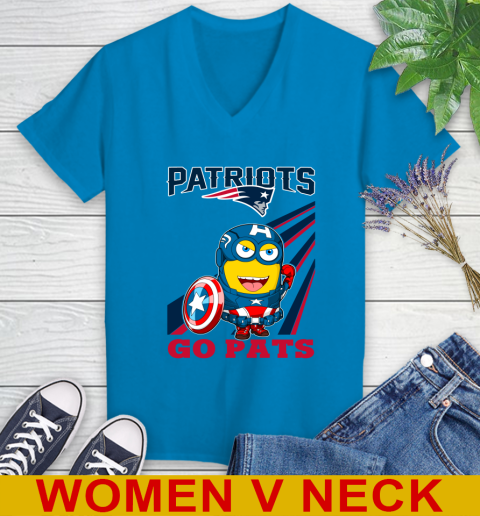 NFL Football New England Patriots Captain America Marvel Avengers Minion Shirt Women's V-Neck T-Shirt 7