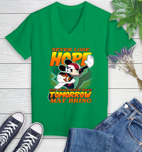 Houston Texans NFL Football Mickey Disney Never Lose Hope Women's V-Neck T-Shirt 5