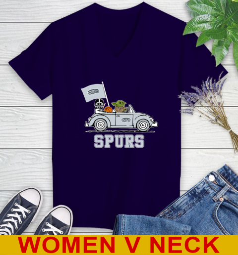 NBA Basketball San Antonio Spurs Darth Vader Baby Yoda Driving Star Wars Shirt Women's V-Neck T-Shirt 4