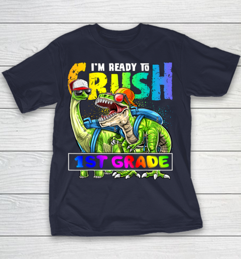 Next Level t shirts I m Ready To Crush 1st Grade T Rex Dino Holding Pencil Back To School Youth T-Shirt 10