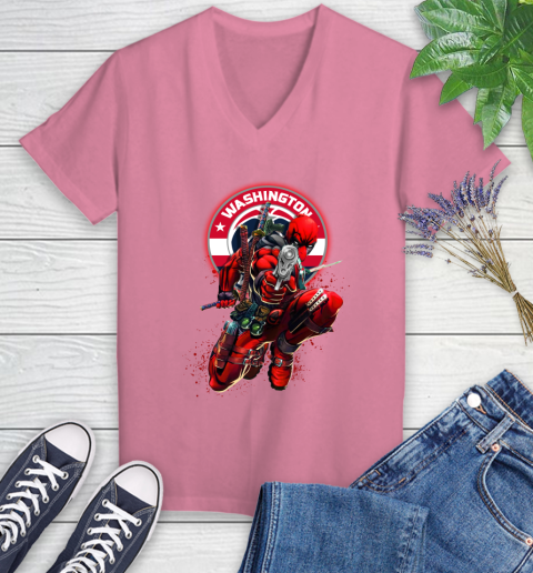 NBA Deadpool Marvel Comics Sports Basketball Washington Wizards Women's V-Neck T-Shirt 13