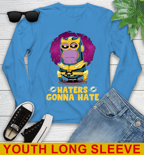 NFL Football Miami Dolphins Haters Gonna Hate Thanos Minion Marvel Shirt Youth Long Sleeve - Image 9