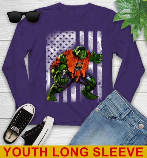 Phoenix Suns Hulk Marvel Avengers NBA Basketball American Flag Youth Long Sleeve 4