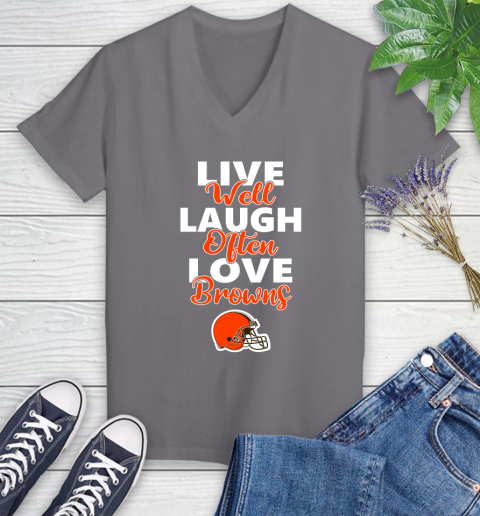 NFL Football Cleveland Browns Live Well Laugh Often Love Shirt Women's V-Neck T-Shirt 9
