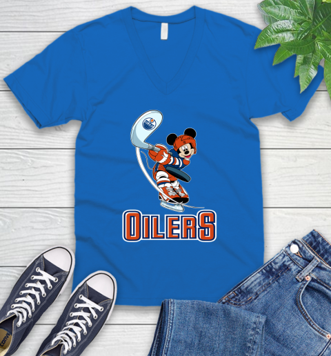 NHL Hockey Edmonton Oilers Cheerful Mickey Mouse Shirt V-Neck T-Shirt 6