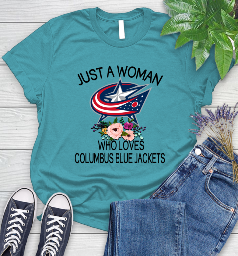 NHL Just A Woman Who Loves Columbus Blue Jackets Hockey Sports Women's T-Shirt 11