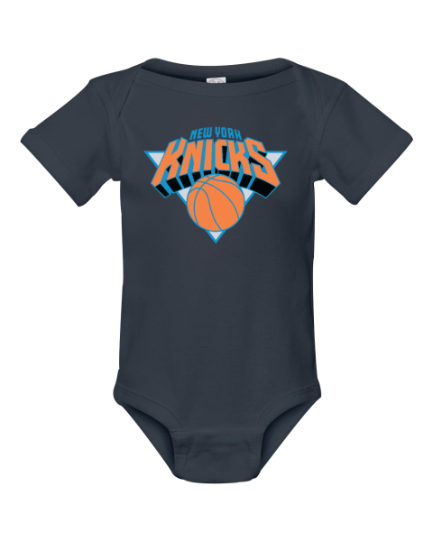 jbwh custom nba new york knicks logo short sleeve baby infant rib bodysuit 4400 105 front navy
