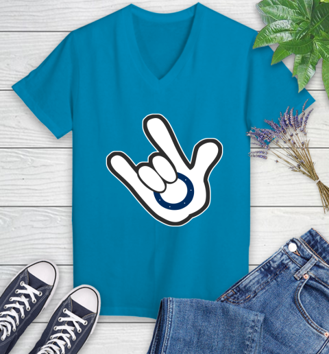 Indianapolis Colts NFL Football Mickey Rock Hand Disney Women's V-Neck T-Shirt 7