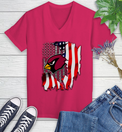Arizona Cardinals NFL Football American Flag Women's V-Neck T-Shirt 9