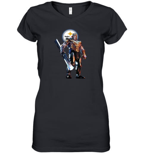 NFL Thanos Marvel Avengers Endgame Football Pittsburgh Steelers Women's V-Neck T-Shirt