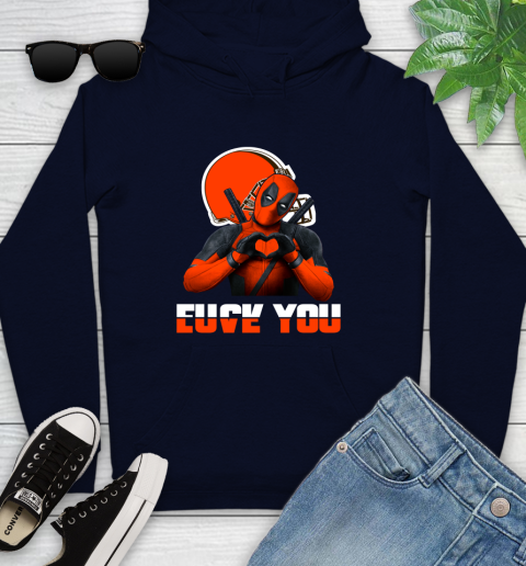 NHL Cleveland Browns Deadpool Love You Fuck You Football Sports Youth Hoodie 3