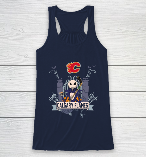 NHL Calgary Flames Hockey Jack Skellington Halloween Racerback Tank 8