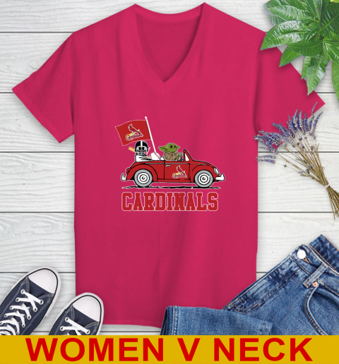 MLB Baseball St.Louis Cardinals Darth Vader Baby Yoda Driving Star Wars Shirt Women's V-Neck T-Shirt 10