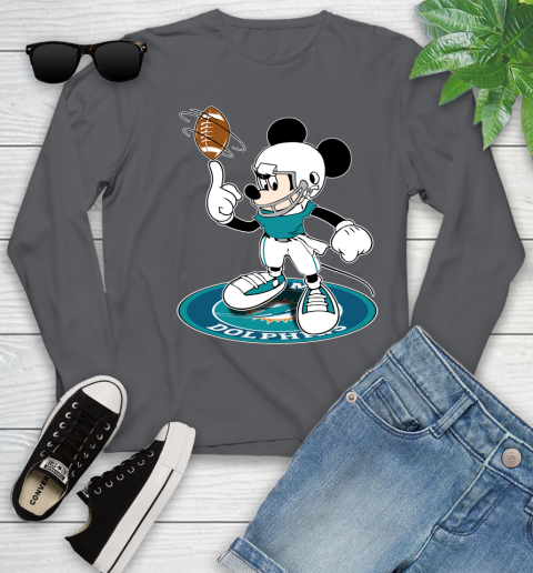 NFL Football Miami Dolphins Cheerful Mickey Disney Shirt Youth Long Sleeve 8