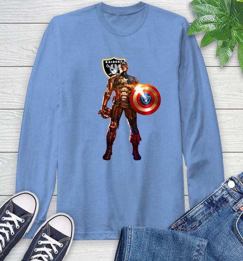 NFL Captain America Marvel Avengers Endgame Football Sports Oakland Raiders Long Sleeve T-Shirt 11