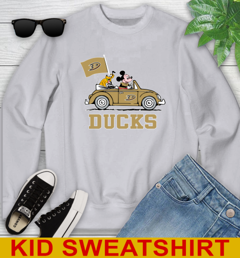 NHL Hockey Anaheim Ducks Pluto Mickey Driving Disney Shirt Youth Sweatshirt 4