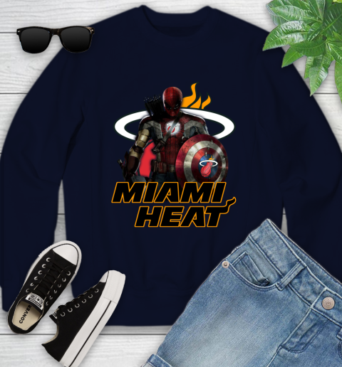 Miami Heat NBA Basketball Captain America Thor Spider Man Hawkeye Avengers Youth Sweatshirt 3