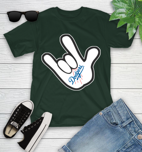 Los Angeles Dodgers MLB Baseball Mickey Rock Hand Disney Youth T-Shirt 5