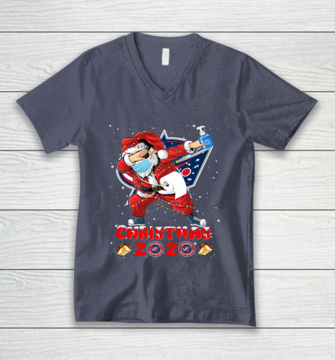 Columbus Blue Jackets Funny Santa Claus Dabbing Christmas 2020 NHL V-Neck T-Shirt 7