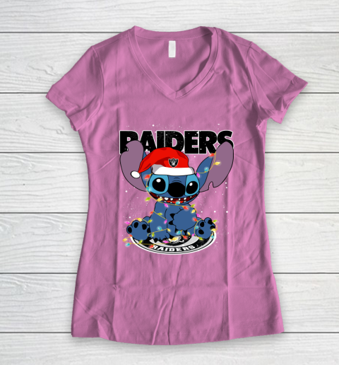 Oakland Raiders NFL Football noel stitch Christmas Women's V-Neck T-Shirt 8