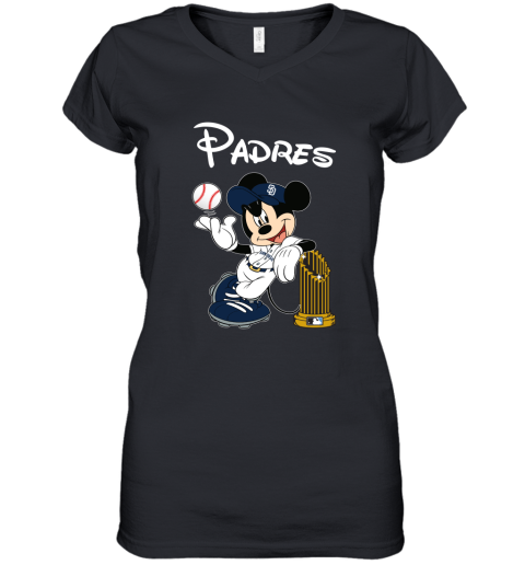 San Diego Padres Mickey Taking The Trophy Mlb 2019 Women's V-Neck T-Shirt