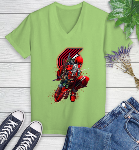 NBA Deadpool Marvel Comics Sports Basketball Portland Trail Blazers Women's V-Neck T-Shirt 11