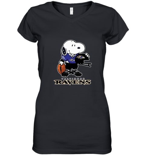 Snoopy A Strong And Proud Baltimore Ravens Player NFL Women's V-Neck T-Shirt