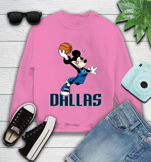 NBA Basketball Dallas Mavericks Cheerful Mickey Mouse Shirt Youth Sweatshirt 6